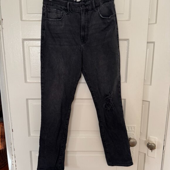GOOD AMERICAN Black Distressed / Ripped Straight Skinny Jeans - 10/30 - Picture 6 of 9